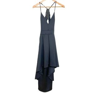 Black Satin & Lace Open Back V-Neck Formal High Low Cocktail Dress – Revamped, S